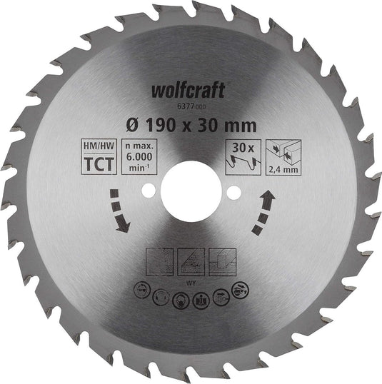 Wolfcraft - cirkelzaagblad 190x30mm - 30 tanden - zaagblad voor cirkelzaag - serie groen - 6377000