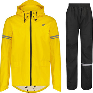 Agu original regenpak uniseks waterdicht - zwart geel - waterkolom 5.000 mm - jas en broek - inclusief opbergtasje