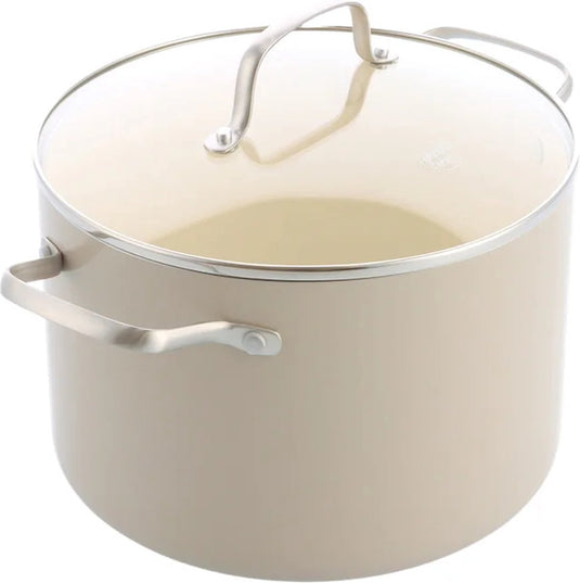 Greenchef nordics keramische inductie soeppan met deksel 24cm 7.6l - pfas-vrij - inductie pan - vaatwasserbestendig - ovenbestendig tot 220°c - keramische antiaanbaklaag - crème
