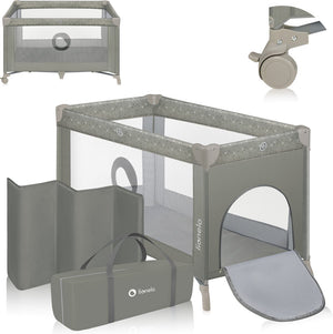 Lionelo stefi campingbedje 3 in 1 - baby bed inklapbare box reisbedje - 60x120 cm - 0-36 maanden tot 15 kg - met comfort matras - zij-ingang met rits - wielen - transporttas - babybed babybox ledikant