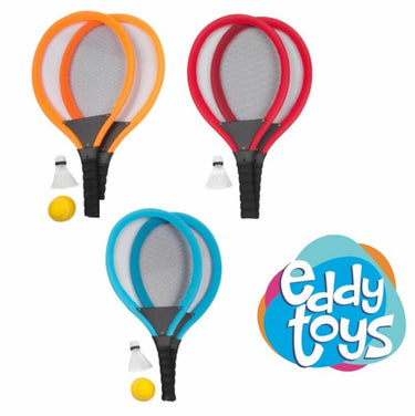 Eddy toys giant tennis set - reuze tennis set - groot tennis racket set - 4 delige tennisset met bal en shuttle - outdoor speelset voor kinderen - 1 willekeurige kleur