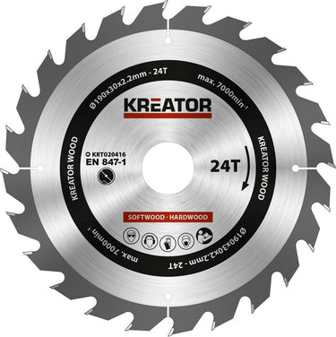 Kreator krt020416 zaagblad hout 190 mm -24t