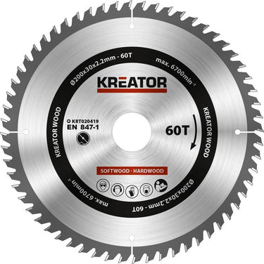 Kreator krt020419 zaagblad hout 200 mm - 60t