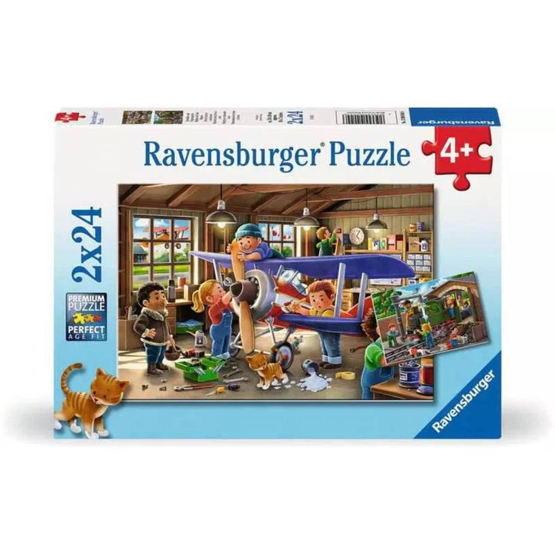 Afbeelding laden in galerijviewer, Ravensburger puzzel airplane train repair 2x24 stukjes

