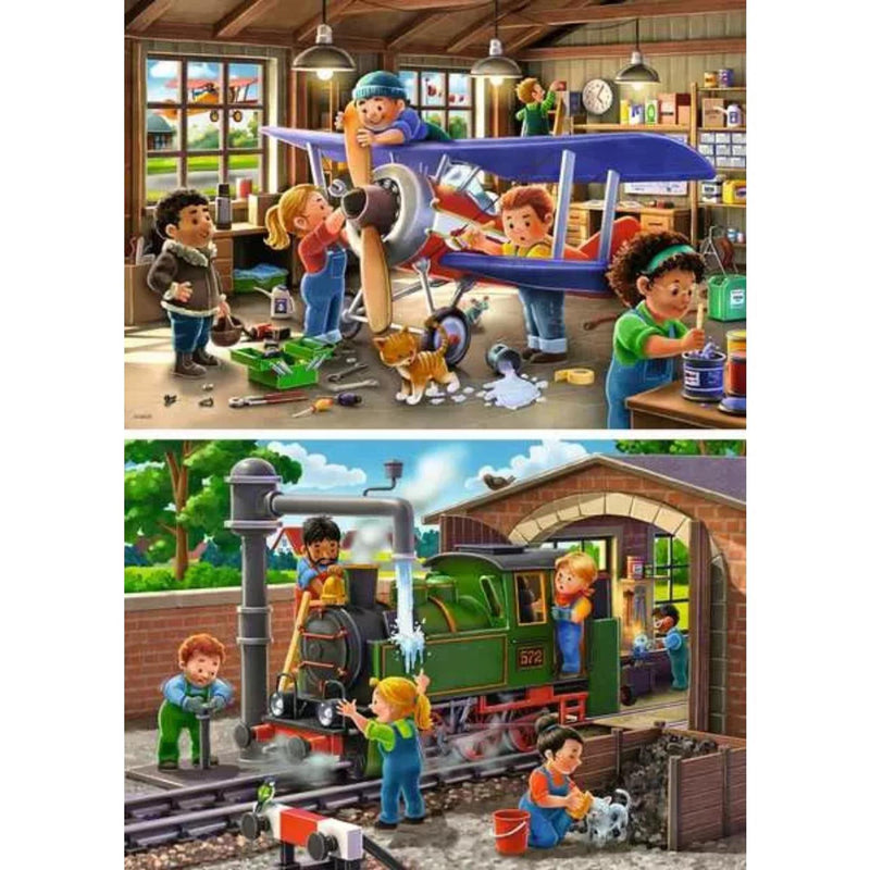 Afbeelding laden in galerijviewer, Ravensburger puzzel airplane train repair 2x24 stukjes
