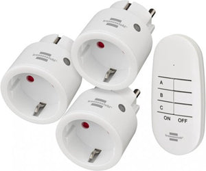 Brennenstuhl comfort-line draadloze schakelaarset mini 3+1, 3 mini draadloze schakelaars (voor binnenshuis, met afstandsbediening en hogere contactbescherming) wit