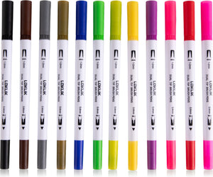 Loklik dual tip brush pens - 12 colors - penseelstiften met dubbele punt - 12 kleuren