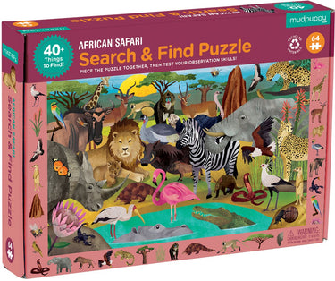Mudpuppy zoek-en-vind puzzel - afrikaanse safari - 59x39cm - 64 stukjes - 4 jaar