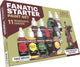 The army painter warpaints fanatic: starter set, 11 verven: 7 acrylkleuren, 2 metallics, 1 wash, 1 primer voor opzetten met penseel, 1 gratis miniatuurfiguur en starterspenseel