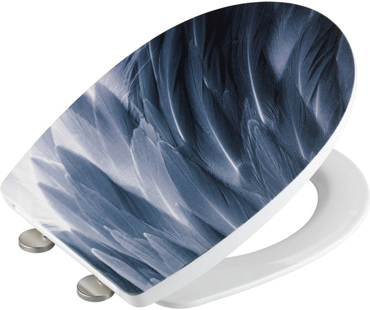 Wenko wc bril plumes - thermoplast met structuurprint - easy-close softclose sluiting - fix-clip bevestiging afklikbaar in rvs - belastbaar tot 350 kg - toiletbril decor met structuur - toiletzitting met print