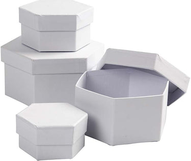 Creativ company kartonnen hexagonale dozen h: 4-7 cm d: 6.5-12 cm wit 3 stuks