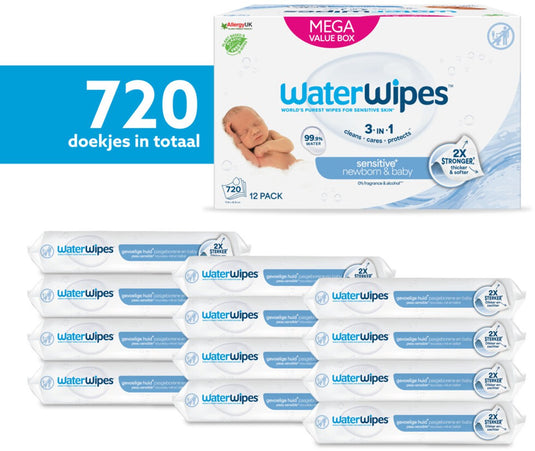 Waterwipes billendoekjes bio sensitive - 99,9% water - 12 x 60 - 720 babydoekjes