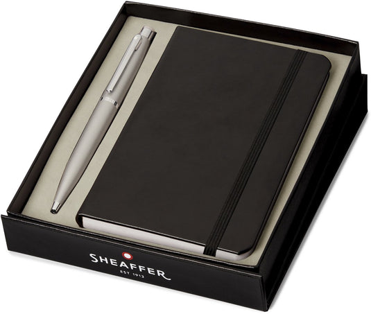 Sheaffer balpen giftset - vfm g9400 - zwart en mat zilver - penpunt m - schrijfkleur zwart - + a6 notebook