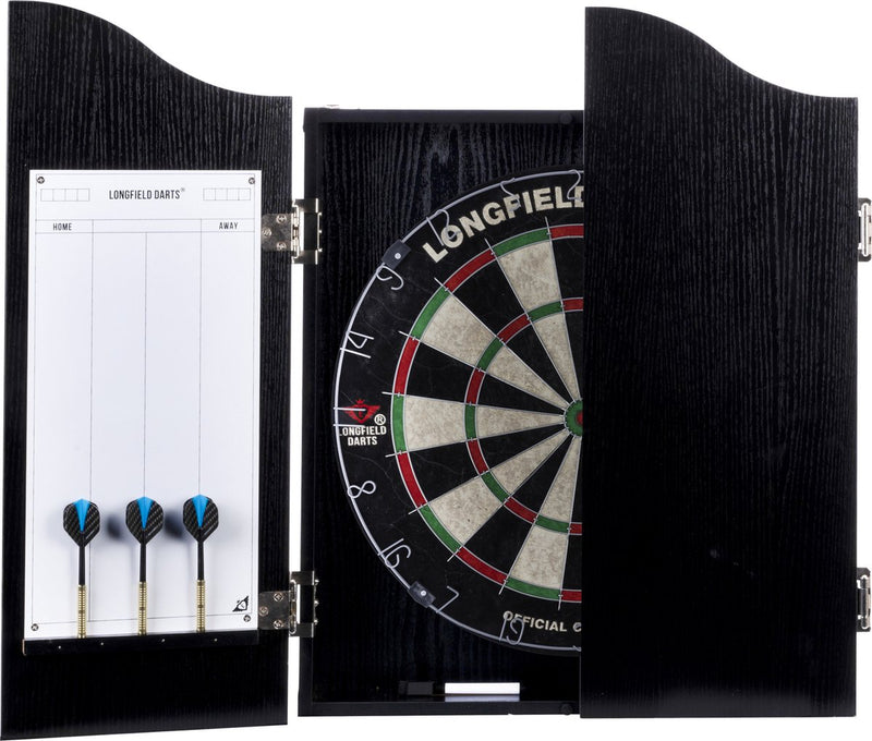 Afbeelding laden in galerijviewer, Engelhart houten cabinet met sisal dartbord incl. dartset
