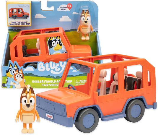 Moose bluey - heeler familie 4wd speelauto - incl. chilli speelfiguur en accessoires - speelset