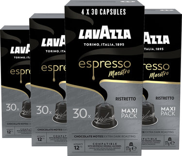 Lavazza espresso ristretto koffiecups - 120 nespresso cups - koffie blend van arabica robusta - intensiteit: 12 13 - 4 x 30 aluminium capsules