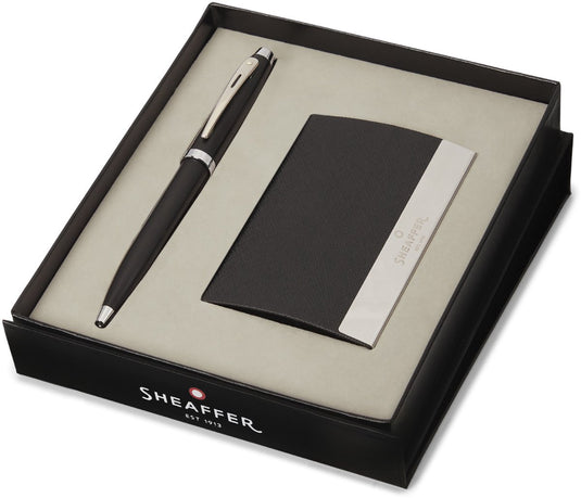 Sheaffer balpen giftset - 100 g9317 - matt black nickel plated - met visitekaarthouder