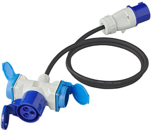 Proplus cee verloopkabel 150 cm – voor caravan, camper en boot – 2 schuko stopcontacten en 1 cee-aansluiting – blauw, wit en zwart