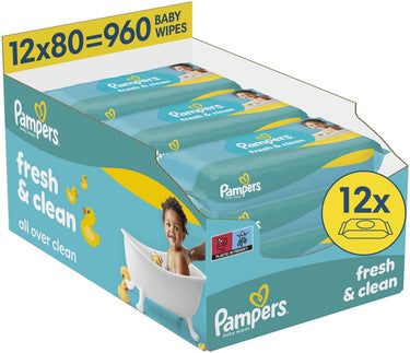 Pampers fresh clean - billendoekjes - schoon van top tot teen -12 verpakkingen van 80 doekjes = 960 babydoekjes