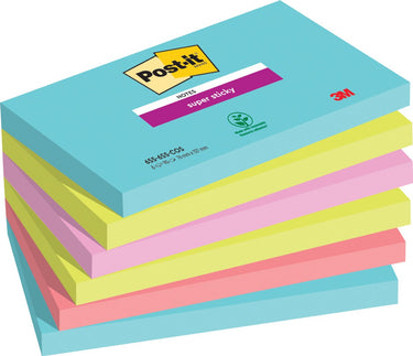Post-it® notes post-it super sticky 127x76mm assorti pak 6 stuks 90 vel