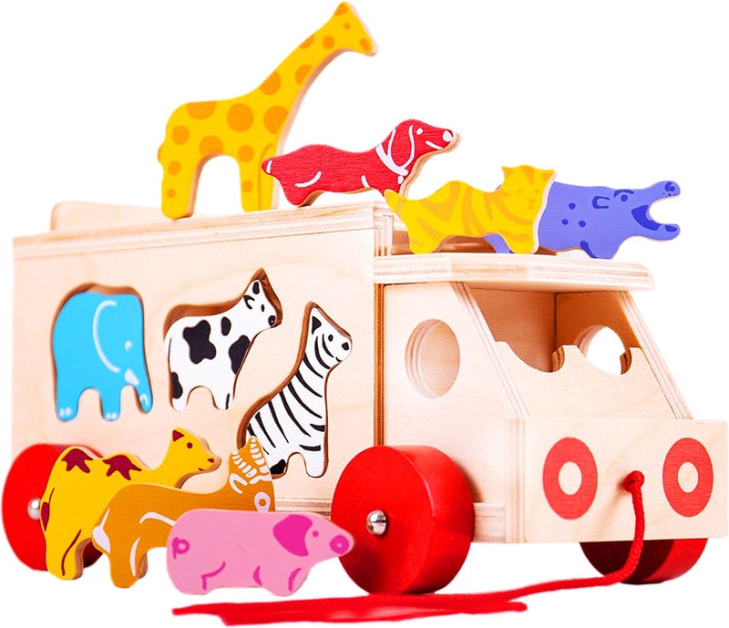 Afbeelding laden in galerijviewer, Bigjigs houten vormendoos vrachtwagen, 11dlg.
