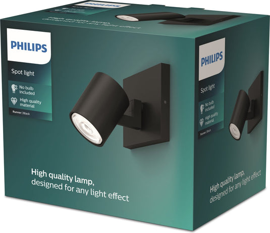 Philips led philips runner opbouwspot - 1-lichts - zwart