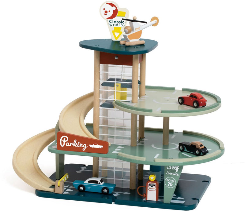 Afbeelding laden in galerijviewer, Classic world houten vintage garage speelgoed met auto's en lift, 11-delig.
