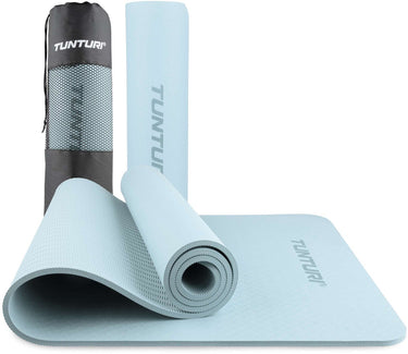 Tunturi yoga mat 8mm - pilates mat - extra dikke fitness mat - 183x61x0,8 cm - incl draagtas - ecologisch materiaal - eenvoudig te reinigen - licht blauw