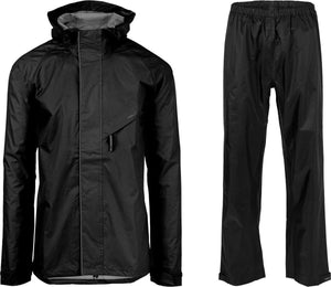 Agu passat - regenpak - regenjas en regenbroek - unisex - zwart - l - waterdicht en winddicht - met ventilatie - reflecterende details - verstelbare capuchon