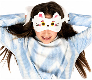 Relaxeazzz reis set - kat poes knuffel reiskussen slaapmasker - voor kinderen - in vliegtuig of auto