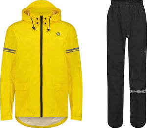 Agu original regenpak uniseks waterdicht - zwart geel - waterkolom 5.000 mm - jas en broek - inclusief opbergtasje