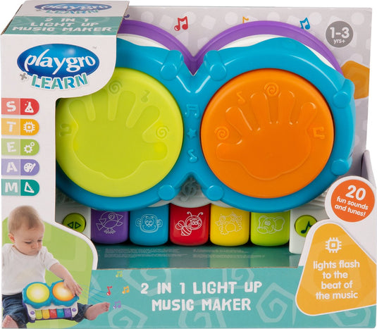 Playgro 2 in 1 muziekmaker met geluid en licht - djembee - baby speelgoed muziekinstrument - baby speelgoed - muziekinstrument voor baby - interactief speelgoed baby - educatief speelgoed - kraam cadeau- speelgoed met licht en geluid