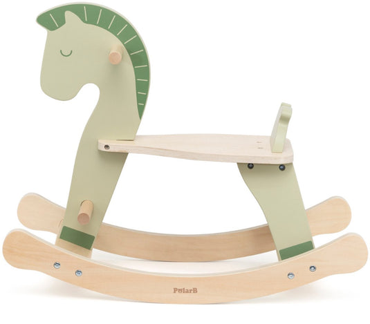 Polarb houten hobbelpaard – met rugleuning, handvatten voetsteunen – groen