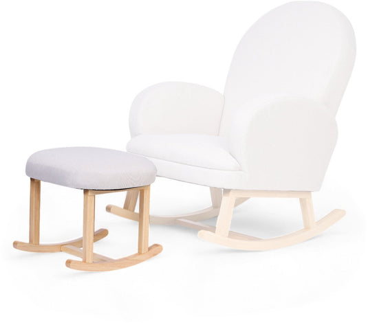 Childhome voetensteun voor schommelstoel - poef in zacht linnen - massief berkenhout met draagvermogen tot 25 kg - ideale aanvulling tijdens het voeden en ontspannen - compact formaat - 50 x 38 x 35 cm - beige