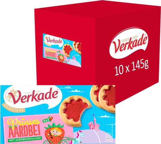Verkade - koek - prinses aardbei koekjes - 10 x 145 gram