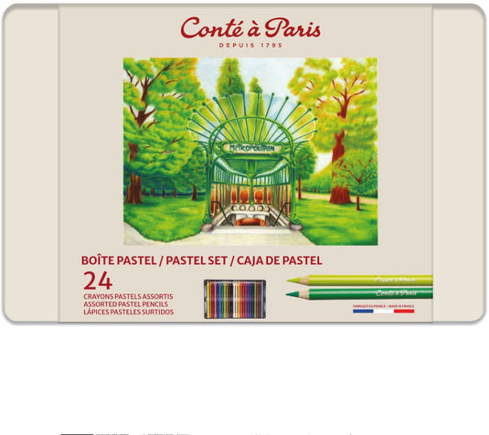 Conté à paris 2182 pastelpotloden set 24 stuks | hooggepigmenteerde pastels in metalen doos
