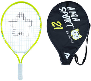 Ama sport kinder tennisracket kat geel 21 inch – lichtgewicht junior racket met tas – ideaal voor beginners –
