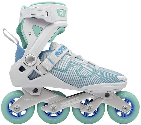 Roces r-evo 84 skeelers – 84mm – softboot – extra comfort stabiliteit – heel lock easy entry – abec-7 – fitness inline skates – dames – wit azuurblauw – maat 42