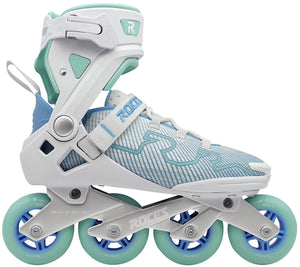 Roces r-evo 84 skeelers - 84mm - softboot - extra comfort stabiliteit - heel lock easy entry - abec-7 - fitness inline skates - dames - wit azuurblauw - maat 40