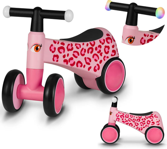 Lionelo sammy loopfiets – 4 wielen – verlichting in handvatten – vanaf 1 jaar – extra comfortabel zadel – antislip handgrepen – ergonomisch ontwerp – kleurrijke diermotieven – jongens meisjes – zonder gereedschap te monteren