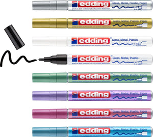 Edding 751 8 s glanslakmarker feestelijke en metallic kleuren assorti set - ronde punt - 1-2 mm - set van 8 stuks