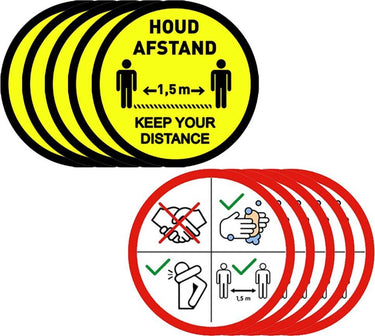 Nichiban corona stickerset - 2 x 5 stuks - rond - afstand houden - keer you distance - corona regels - covid-19 - 14cm
