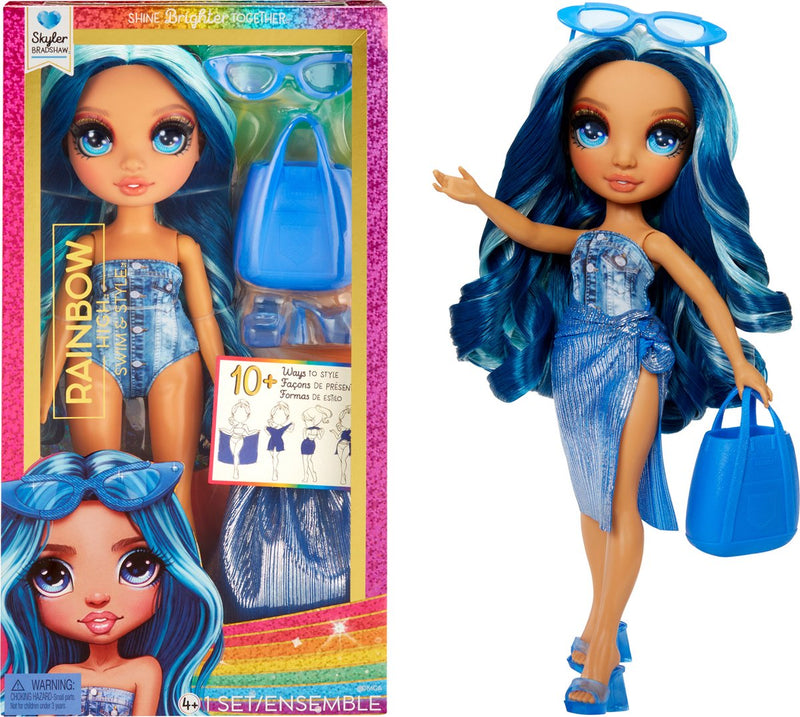 Afbeelding laden in galerijviewer, Rainbow high swim style-modepop - 28 cm - skyler (blauw)
