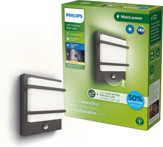 Philips petronia wandlamp - ultra efficient - antraciet - met sensor - 3,8w
