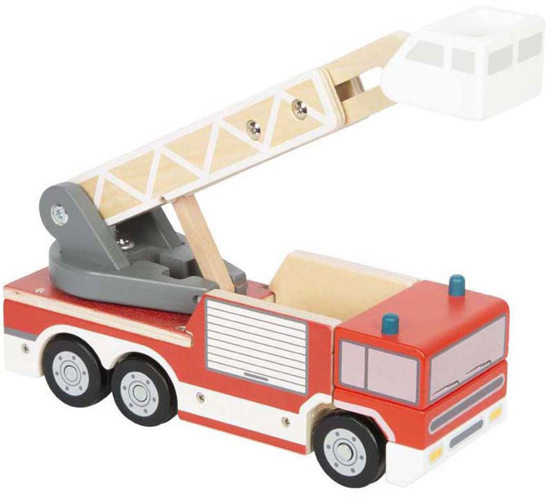 Afbeelding laden in galerijviewer, Small foot - houten brandweerwagen met roterende ladder
