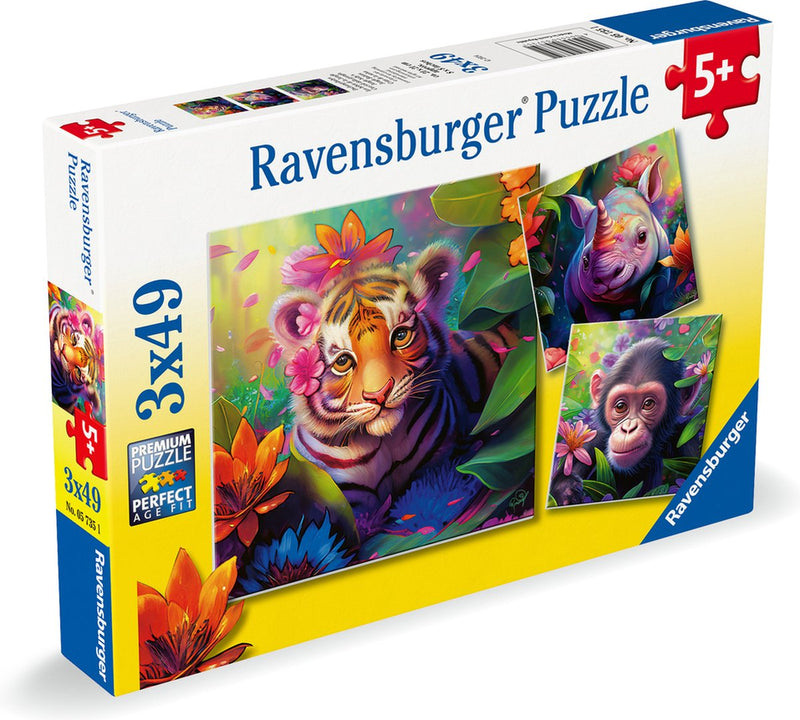 Afbeelding laden in galerijviewer, Ravensburger puzzel jungle babies - drie puzzels - 49 stukjes - kinderpuzzel
