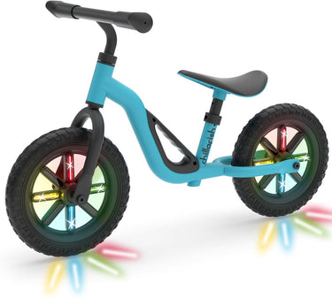 Chillafish loopfiets 2 jaar met glow led wielen - lichtgewicht met verstelbaar zadel en stuur - blauw - loopfiets voor jongens en meisjes tot 4 jaar met handvat om te dragen en 10 anti lek banden - geen batterijen nodig - model charlie glow