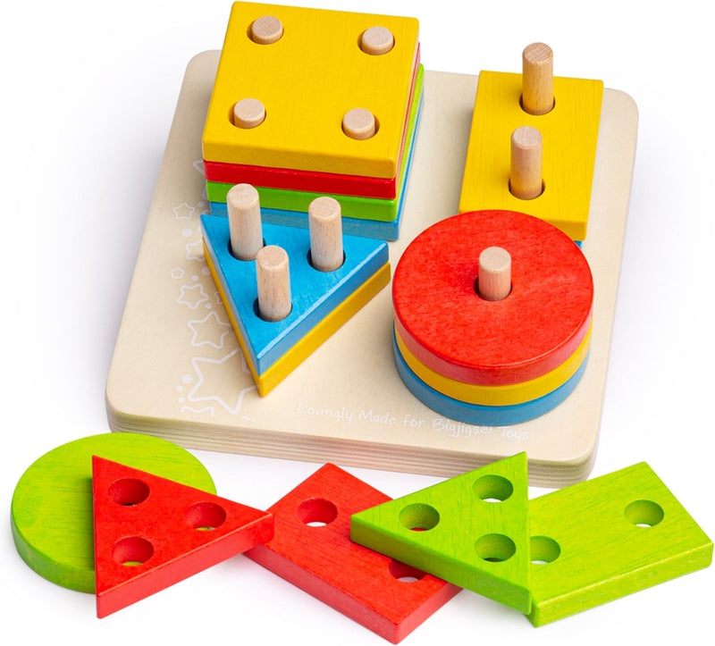Afbeelding laden in galerijviewer, Bigjigs speelgoed bigjigs houten vormen stapelspel, 17dlg.
