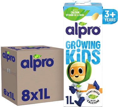 Alpro growing kids drink soja 3+ jaar - plantaardige groeidrank - met calcium vitaminen - 8 x 1l