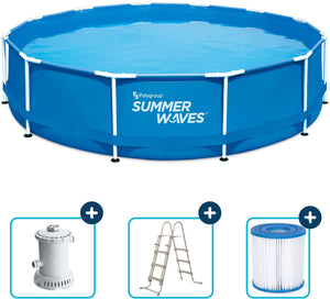 Summer waves frame zwembad rond - ⌀366 x 91 cm - zwembaden - inclusief filterpomp - zwembadpomp - filterpatroon - ladder